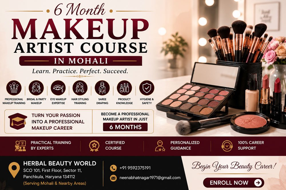 6 Month Makeup Artist Course in Mohali with Professional Bridal, HD & Airbrush Makeup Training