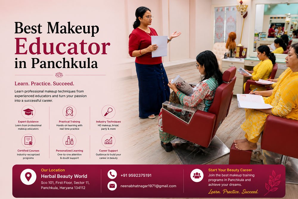 Best Makeup Educator in Panchkula providing professional makeup training at Herbal Beauty World