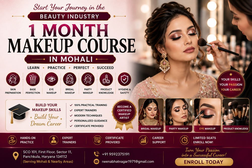 1 Month Makeup Course in Mohali with Professional Bridal, Party & HD Makeup Training