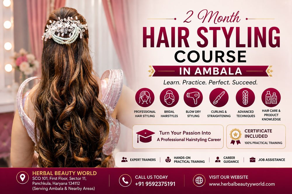 2 Month Hair Styling Course in Ambala with Bridal Hairstyling & Practical Hair Styling Training