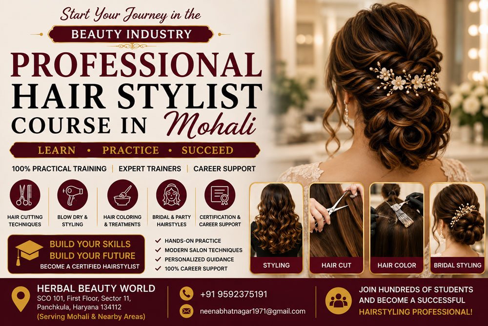 2 Month Hair Styling Course in Mohali with Professional Bridal & Salon Hair Styling Training